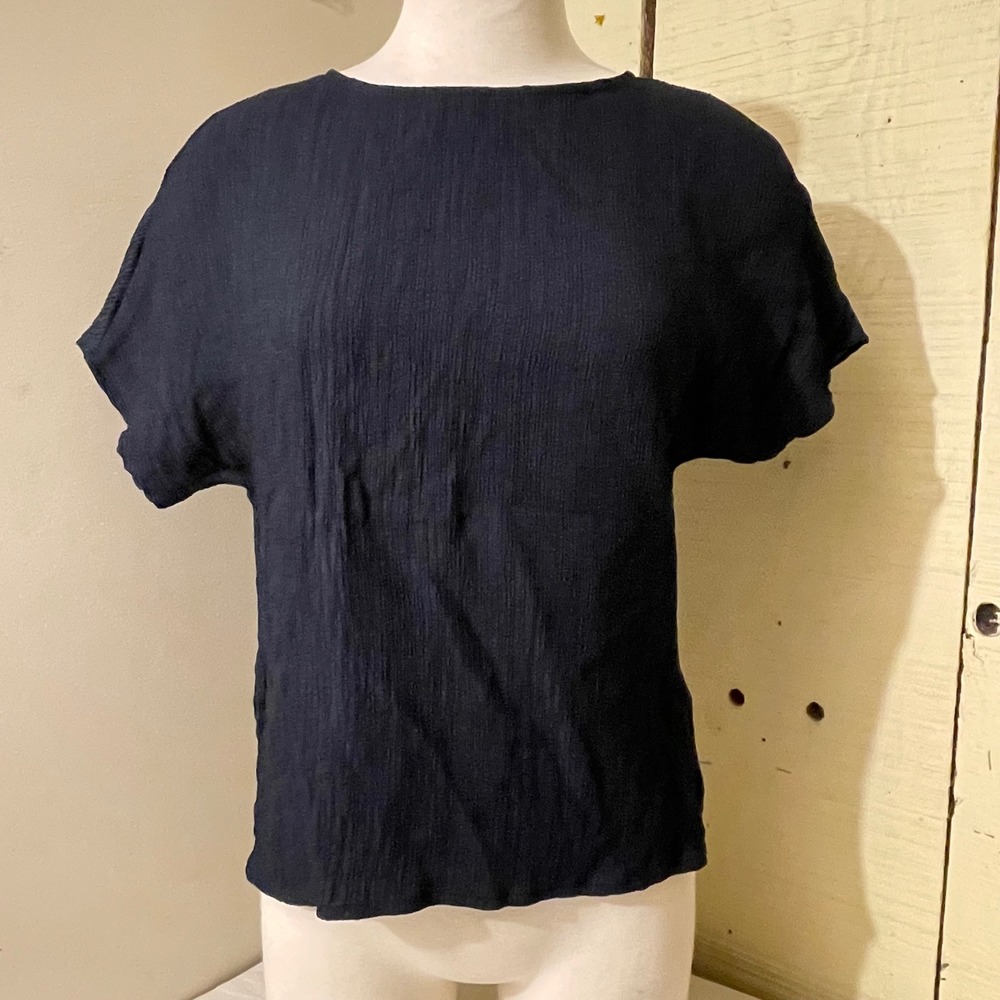 Melloday‎ XS Black Button Back Textured Short Sleeve Blouse Top